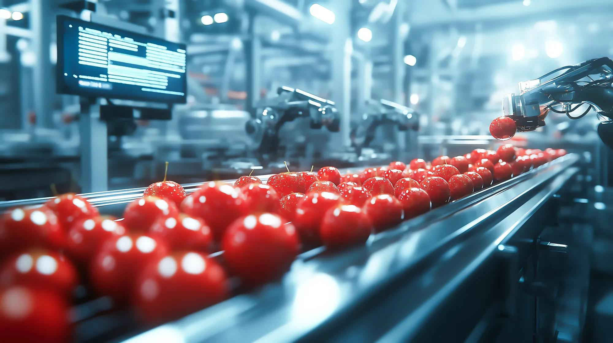 Conveyor belt red apples 