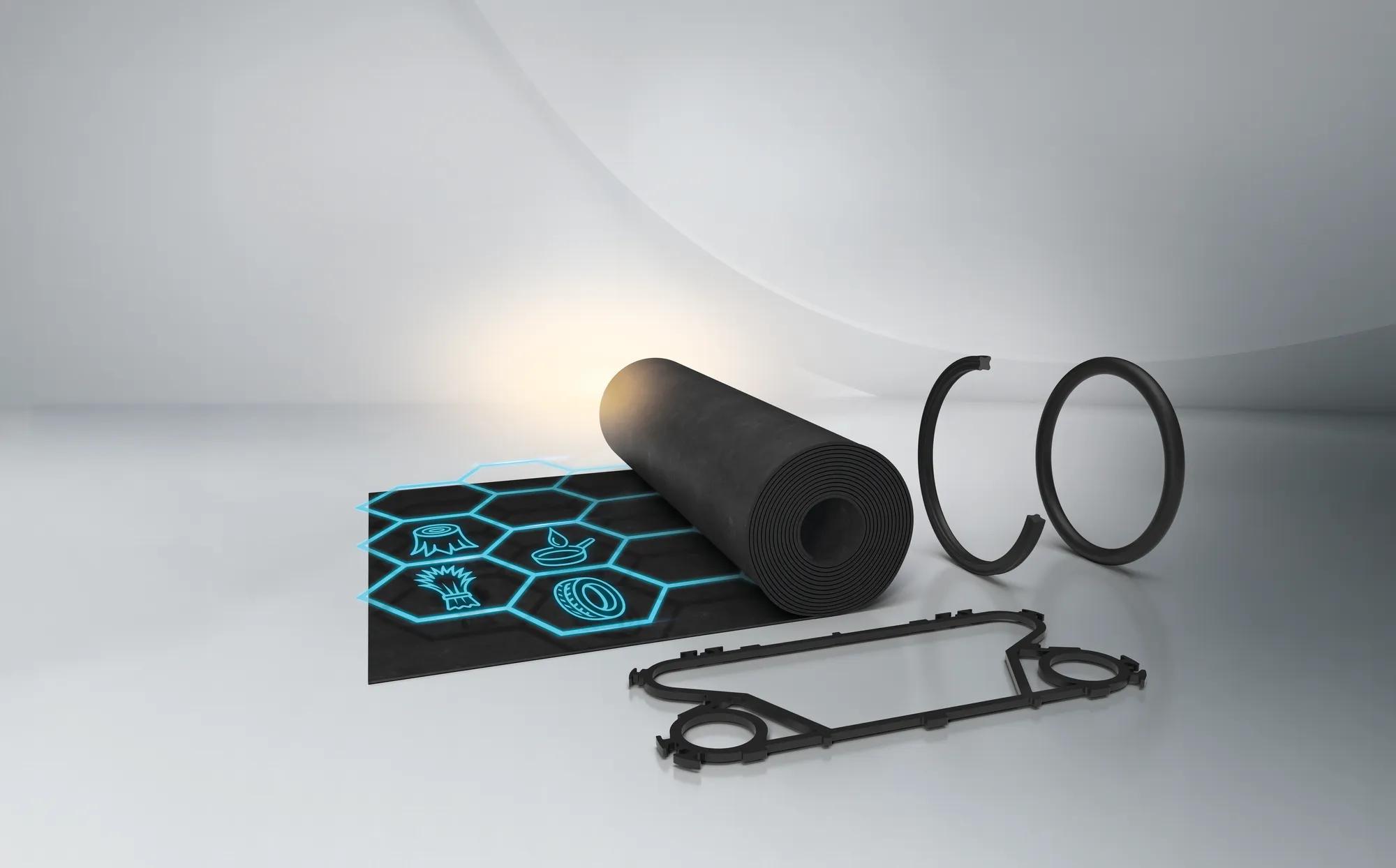 Circular, 3D green recycling symbol on a light gray background