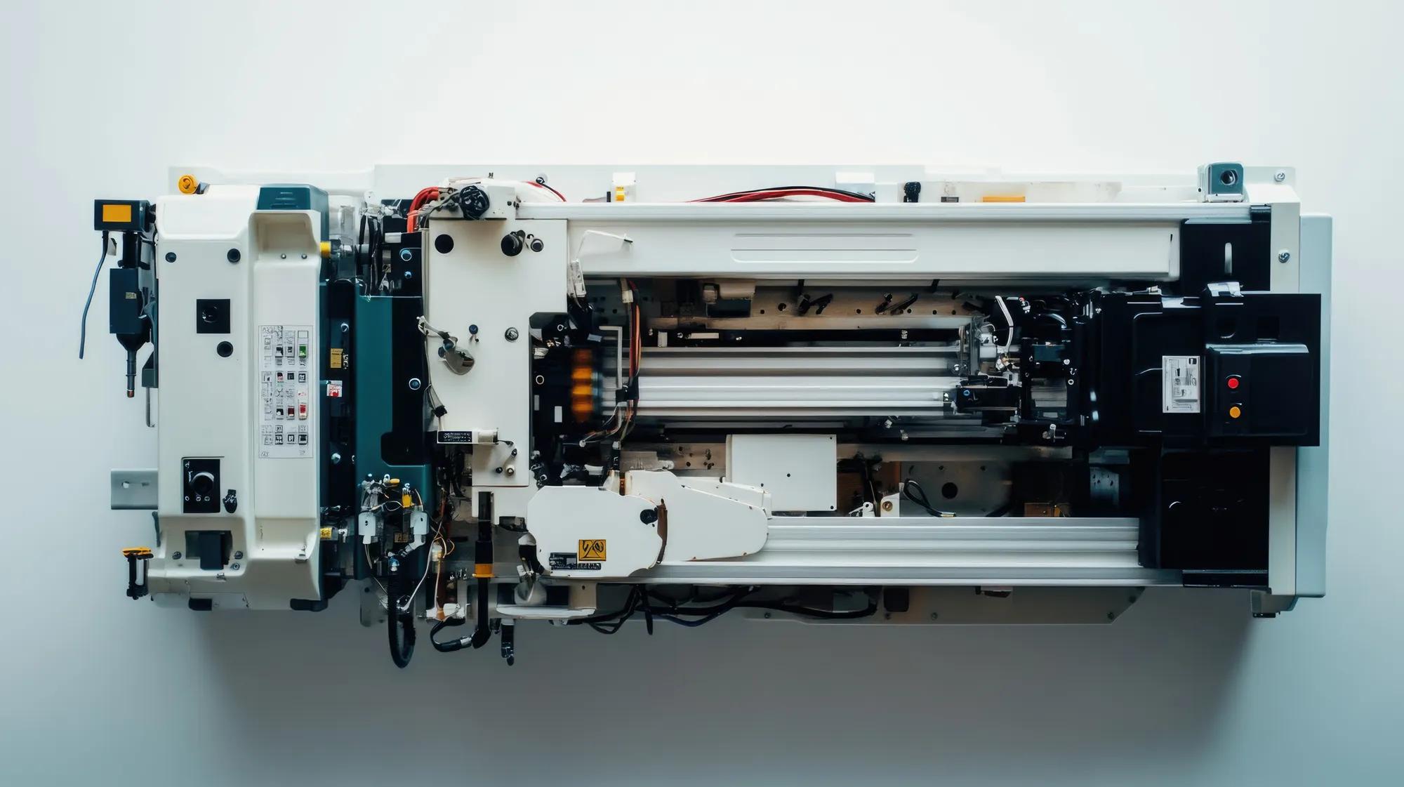 An industrial-grade plastic injection molding machine with visible hydraulic components and a streamlined design, photographed on a plain white background.