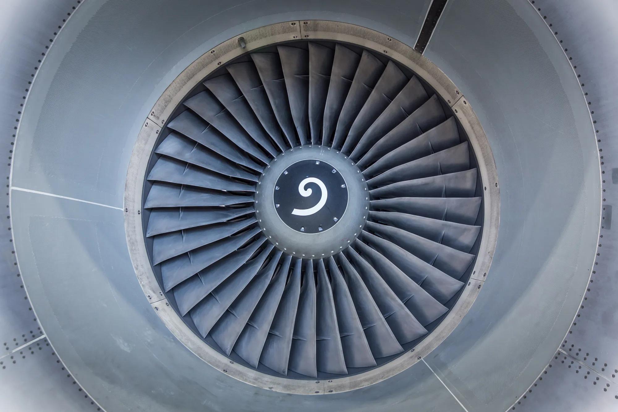Inside view into airplane jet engine