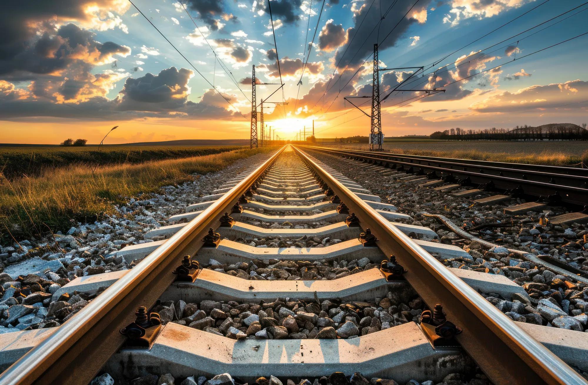 Train tracks at sunset.