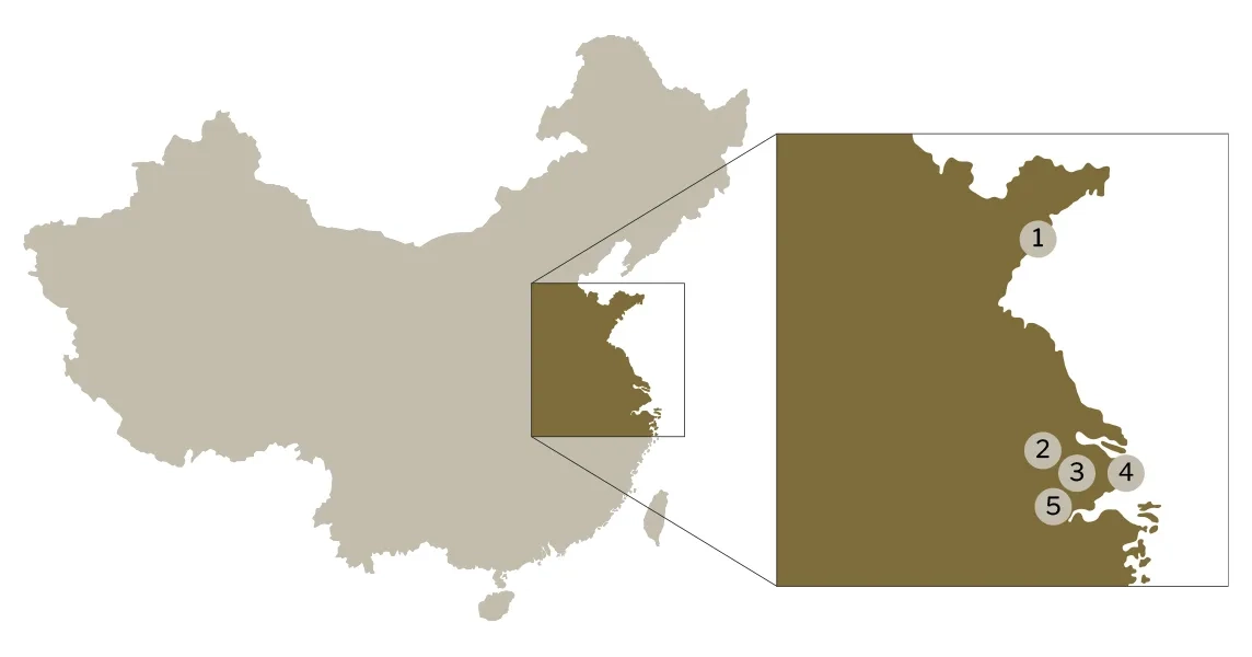 A map of China with Trelleborg facilities