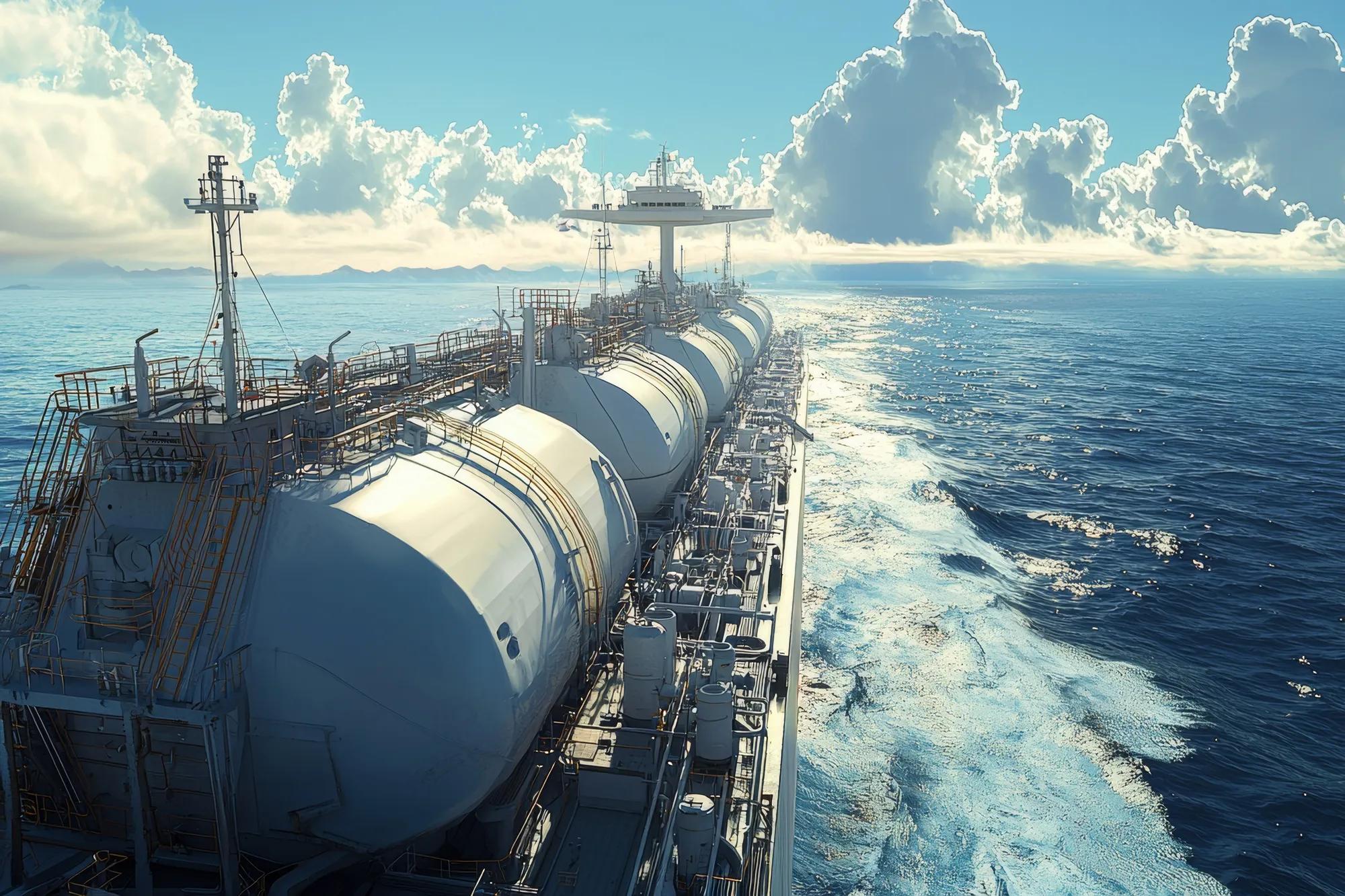 A stock image of a liquefied natural gas tanker in the ocean