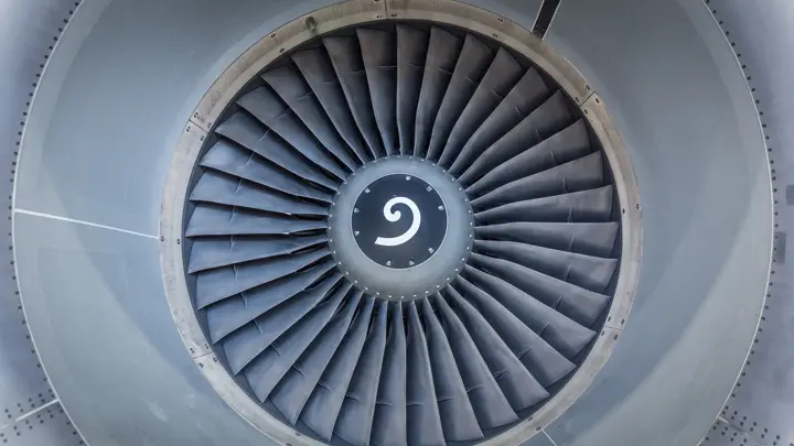 Inside view into airplane jet engine