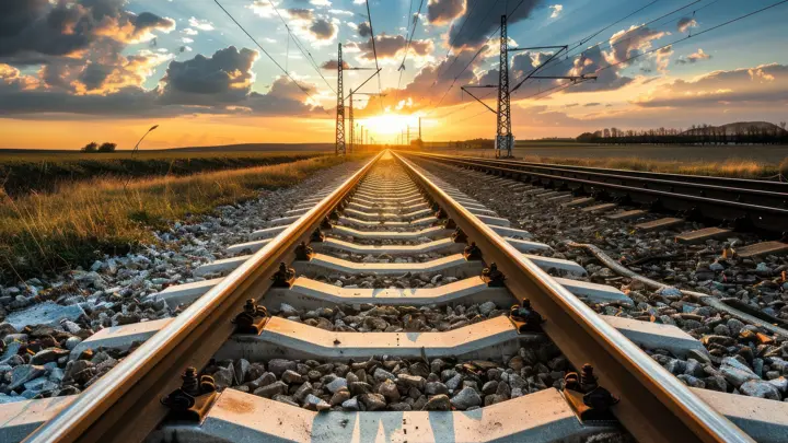 Train tracks at sunset.