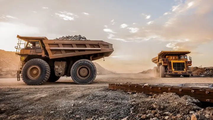 Dump Trucks transporting Platinum ore for processing