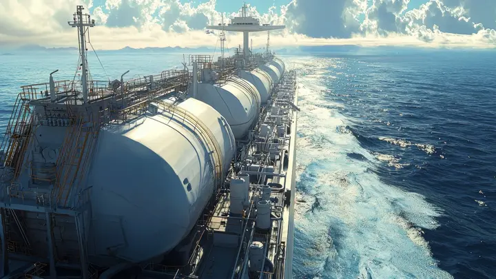 A stock image of a liquefied natural gas tanker in the ocean