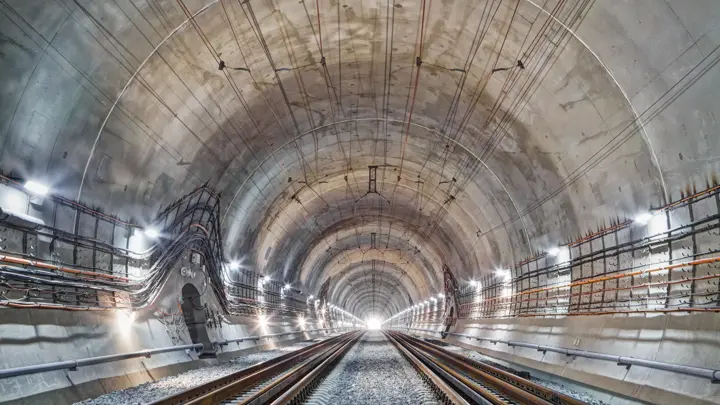 The Beskid tunnel. New railway tunnel in Carpathian mountains, Ukraine