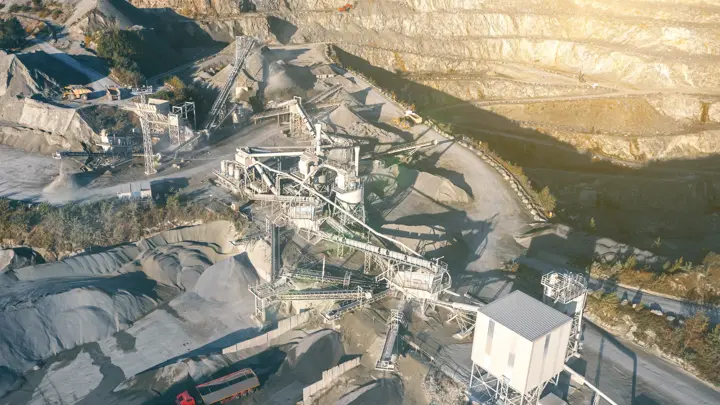 Mining equipment for crushing stone ore to the beneficiation plant, aerial photography