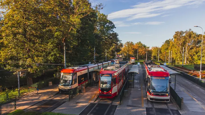 Trams at the tram terminal 