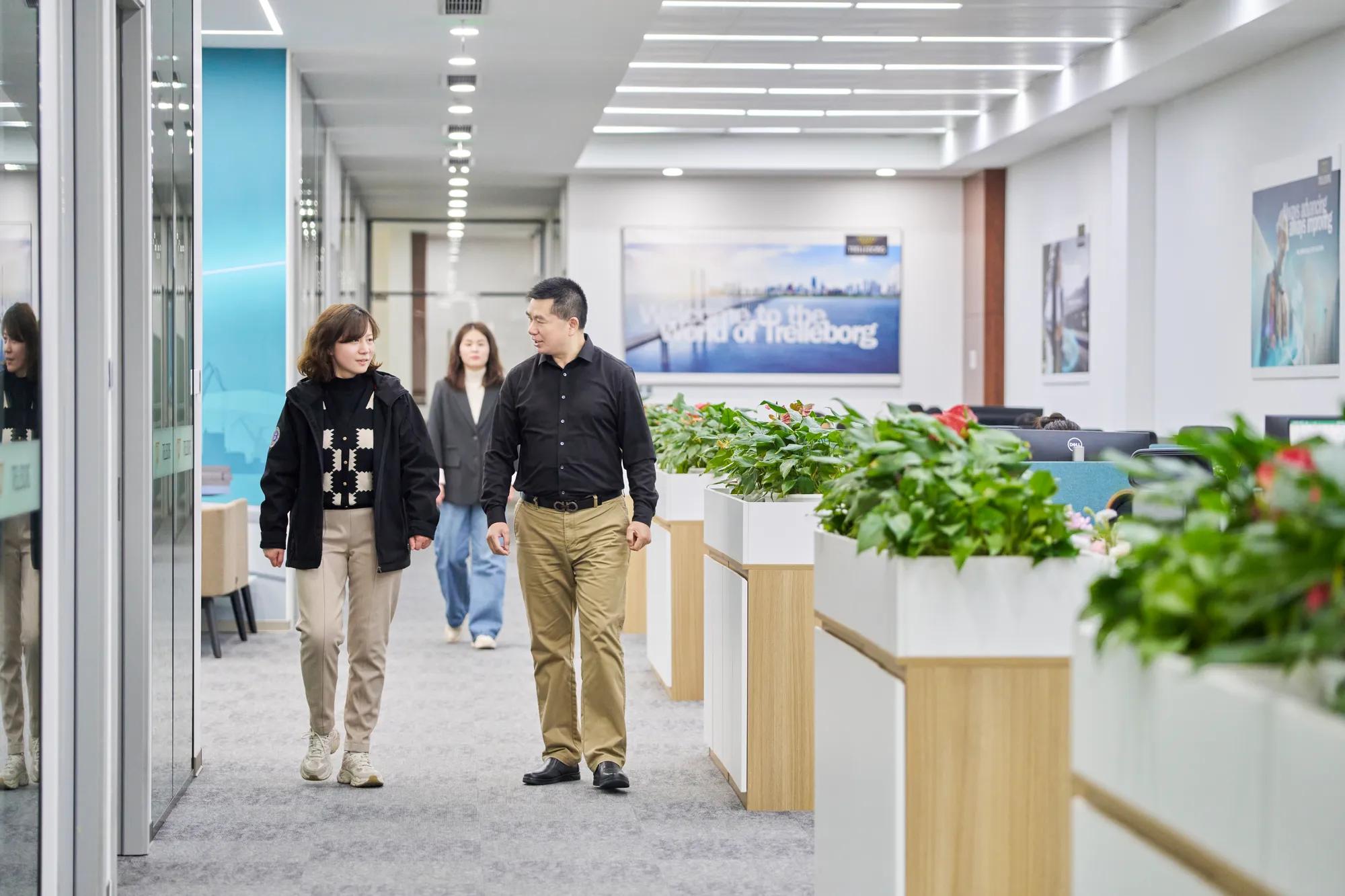 People walking at Trelleborg site in Suzhou, China
