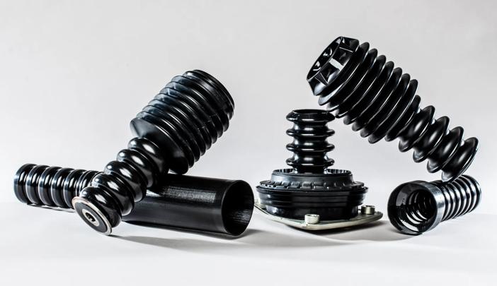 Our Jounce Bumpers: innovative designs made from copolymer copolyester-ether, available as a classic option or a combined bumper and dust cover with an optional clamping ring.